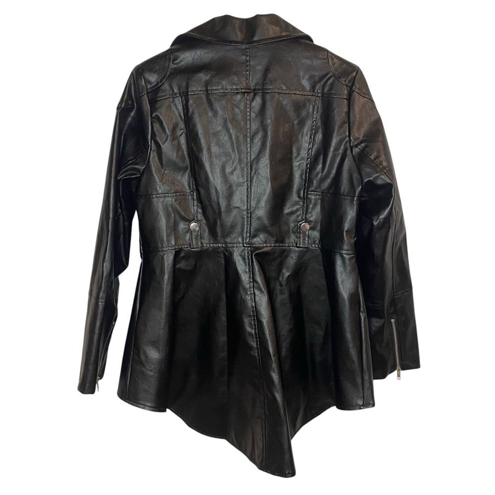 Vegan Leather Size Medium Women's Jacket Flare Back‎ With Zippers Biker Mob wife - Picture 4 of 6